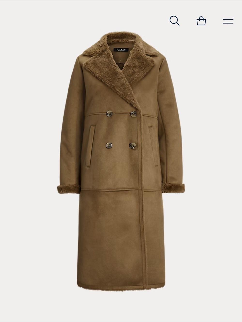 NWT Polo Ralph Lauren Camel Faux-Shearling Double-Breasted Long Coat Size S - Picture 3 of 11